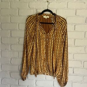 NWOT Brown Tan Graphic Polo Blouse size XS